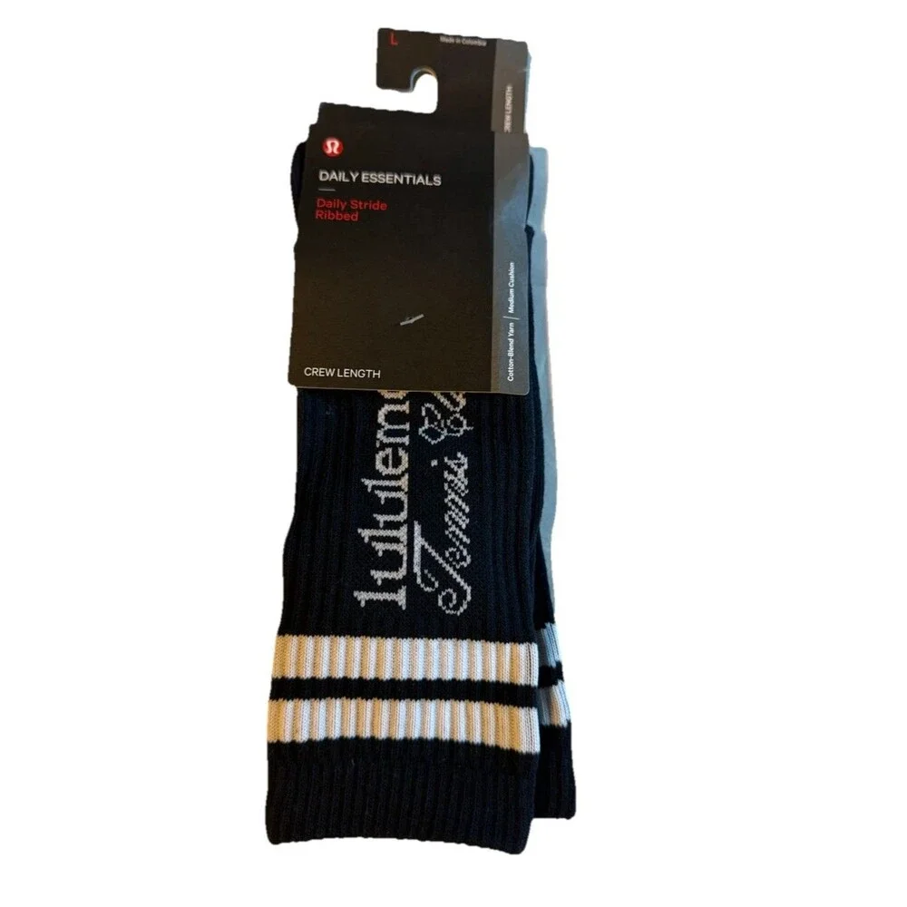 Lululemon Daily Stride Ribbed Crew Tennis Club Socks Navy Cushioned Size L